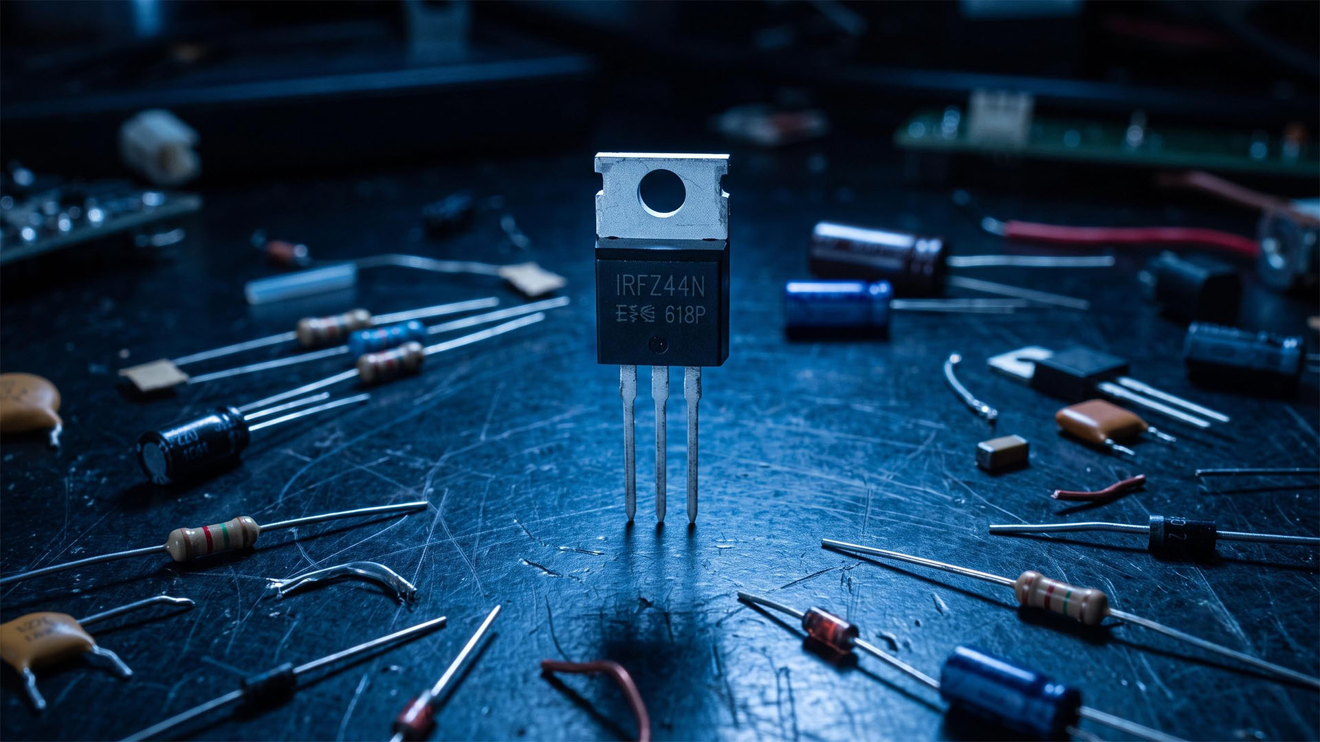 un transistor MOSFET se tenant debout