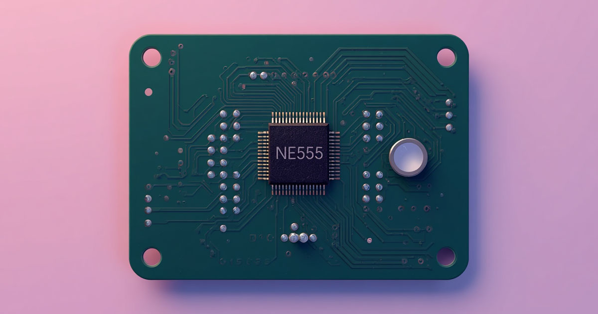 PCB montrant un circuit intégré NE555 en son centre