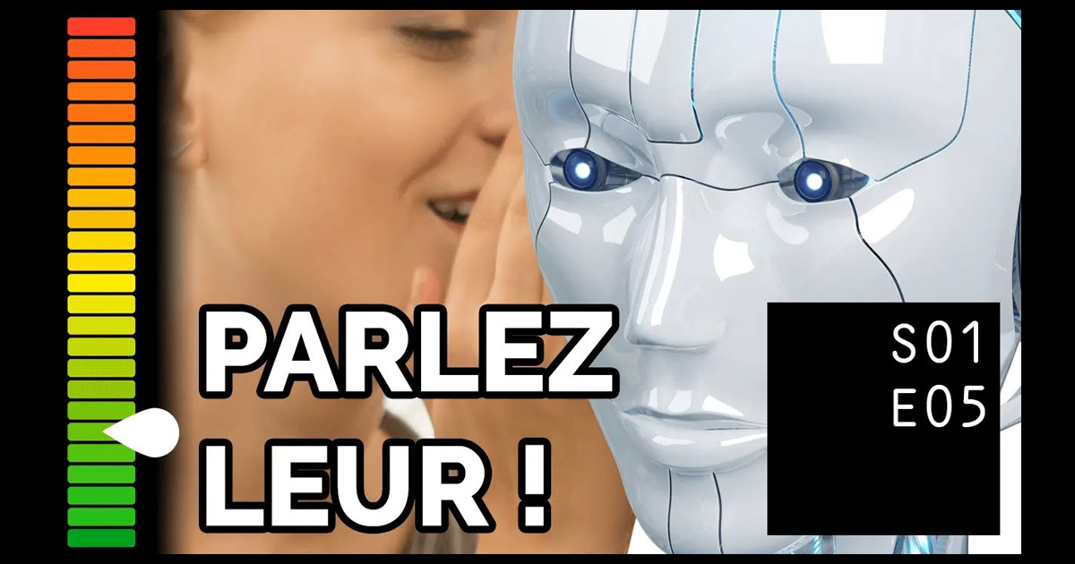 une femme chuchote à l'oreille d'un robot
